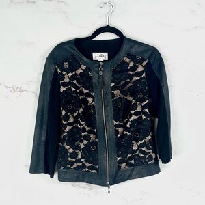 JOSEPH RIBKOFF Faux Leather & Lace Jacket